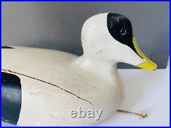 Vintage Carved Eider Duck Decoy, Glass Eyes, Weighted on Base, Unsigned