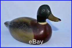 Vintage Carved Wood Mallard Duck Hunting Decoy Glass Eyes Illinois River Valley