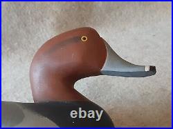 Vintage Carved Wood RedHead Duck Decoy signed R Madison Mitchell