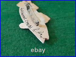 Vintage Carved Wooden Striped Bass Rockfish Decoy Pin Signed R Rue Dorchester Co