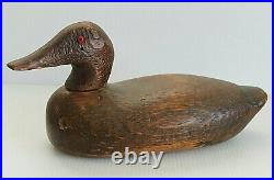 Vintage DUCK DECOY Primitive Hand Carved Wood withRed Glass Eyes