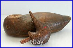 Vintage DUCK DECOY Primitive Hand Carved Wood withRed Glass Eyes