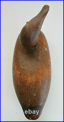 Vintage DUCK DECOY Primitive Hand Carved Wood withRed Glass Eyes