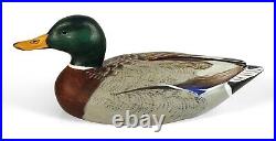 Vintage Detailed Carved Painted Wooden Mallard Drake Duck Bird Decoy Glass Eyes