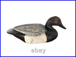 Vintage Drake Canvasback Solid Wood Carved Glass Eyes Duck Decoy