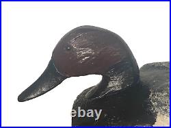 Vintage Drake Canvasback Solid Wood Carved Glass Eyes Duck Decoy