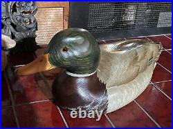 Vintage Duck Decoy Rare Abercrombie & Fitch Painted Wood 18in Glass Eyes Signd