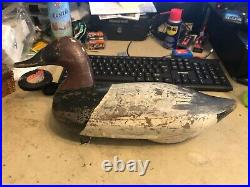 Vintage Duck Decoy Wood Hand Carved Canvas Back Drake by Jim Currier 30s-40s