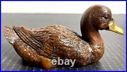 Vintage Duck Stone Carved Brown Gold Colored Beak Decorative Lake Cabin Hunting