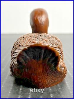 Vintage Duck Stone Carved Brown Gold Colored Beak Decorative Lake Cabin Hunting