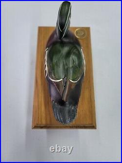 Vintage Ducks Unlimited Drake Wood Duck Decoy Box With Inlaid DU Medallion