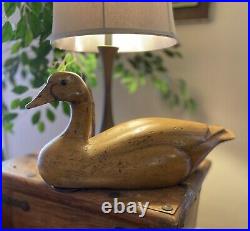 Vintage Extra Large DUCK Swan DECOY Hand Carved Hollow WOOD