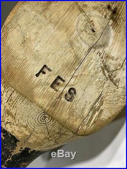 Vintage Frank Strey (FES) Carver Signed Solid Flat Bottom Glass Eye Wood Decoy