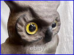 Vintage HEAVY PAPER MACHE GREAT HORNED OWL DECOY with GLASS EYES