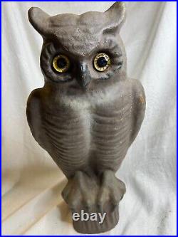 Vintage HEAVY PAPER MACHE GREAT HORNED OWL DECOY with GLASS EYES