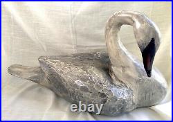 Vintage Hand Carved Cedar Wood, Black Swan Decoy Eli B. Wesley 23 inches