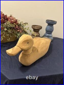 Vintage Hand Carved Duck Decoy Natural Wood w Glass Eyes