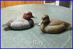 Vintage Hand Carved, Hand Painted, Signed (PAIR) Redhead Decortive Duck Decoys