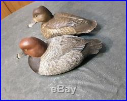 Vintage Hand Carved, Hand Painted, Signed (PAIR) Redhead Decortive Duck Decoys