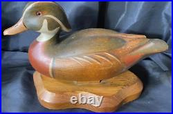 Vintage Hand Carved Painted Wood Duck Decoy R. D. Lewis Signed Dated Glass Eyes