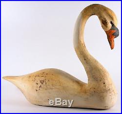 Vintage Hand Carved Signed Wood Swan Duck Decoy Folk Art Decor Hunting Tool