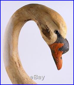 Vintage Hand Carved Signed Wood Swan Duck Decoy Folk Art Decor Hunting Tool