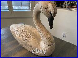 Vintage Hand Carved Swan Decoy / Painted / Signed by T. J. Hooker of DU