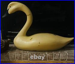 Vintage Hand Carved Wood Swan Decoy Goose Sculpture Large
