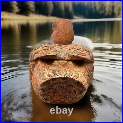 Vintage Hand-Carved Wooden Duck Decoy By R. Rials 1986