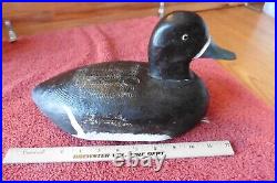 Vintage Hand Carved Wooden Duck decoy Black White Metal Tack Eyes Ringneck Drake