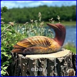 Vintage Hand Carved and Painted Wooden Common Loon Duck Decoy Decoration 14 inch