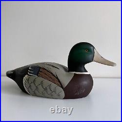 Vintage Hand Painted Wooden Duck Decoy Mallard Solid Body 14.5 Folk Art