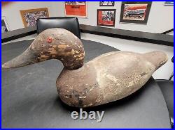 Vintage Handcarved & Painted Wooden Duck Decoy WithGlass Eyes, 16 L X 8 W X 7 H