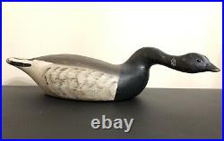 Vintage Hollow Carved Wood Serpent Neck Hissing Brant Goose Duck Decoy Glass Eye