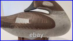 Vintage Jim Pierce Duck Decoy Wood Havre De Grace MD Signed Brown Grey White