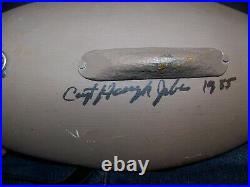 Vintage Large Canvasback Preening Hen Decoy SIGNED by Capt. HARRY JOBES 1985