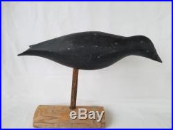 Vintage Large Carved Wooden Folk Art Crow Decoy with Glass Eyes