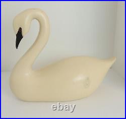 Vintage Large Wood Swan Decoy Statue White Painted Unsigned 16 Long x 12 High