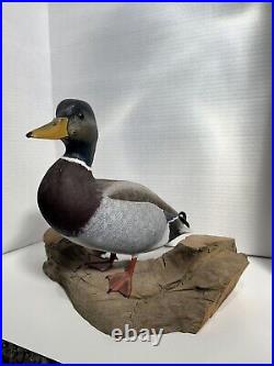 Vintage Mallard Drake Duck Carved Wooden Decoy Display Piece Hand Carved USA