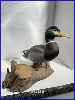 Vintage Mallard Drake Duck Carved Wooden Decoy Display Piece Hand Carved USA