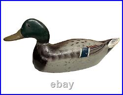 Vintage Mallard Duck Decoy Painted Wood Carved Unsigned Lead Weighted Glass Eyes