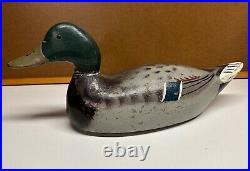 Vintage Mallard Duck Decoy Painted Wood Carved Unsigned Lead Weighted Glass Eyes