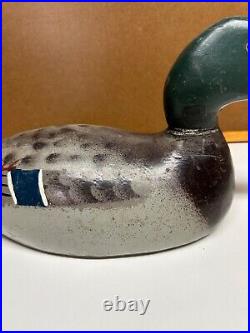 Vintage Mallard Duck Decoy Painted Wood Carved Unsigned Lead Weighted Glass Eyes