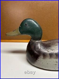 Vintage Mallard Duck Decoy Painted Wood Carved Unsigned Lead Weighted Glass Eyes