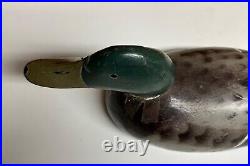 Vintage Mallard Duck Decoy Painted Wood Carved Unsigned Lead Weighted Glass Eyes