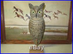 Vintage Old PS. Olt Pekin Ill. Great Orig Paint John Hyatt Great Horned Owl Decoy