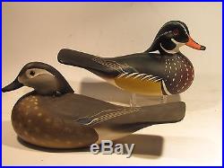 Vintage PAIR of Full Size Wood Duck Duck Decoys by Bill Joiner S&D 1986