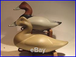 Vintage PAIR of Red Head Duck Decoys by Dan Carson Signed S&D 1996