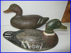 Vintage Pair Gus Nelow Mallards Duck Decoys 1874-1961 Wisconsin