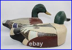 Vintage Pair Hand Carved Wooden Duck Decoys by C. L. Burbage FREE USA SHIPPING